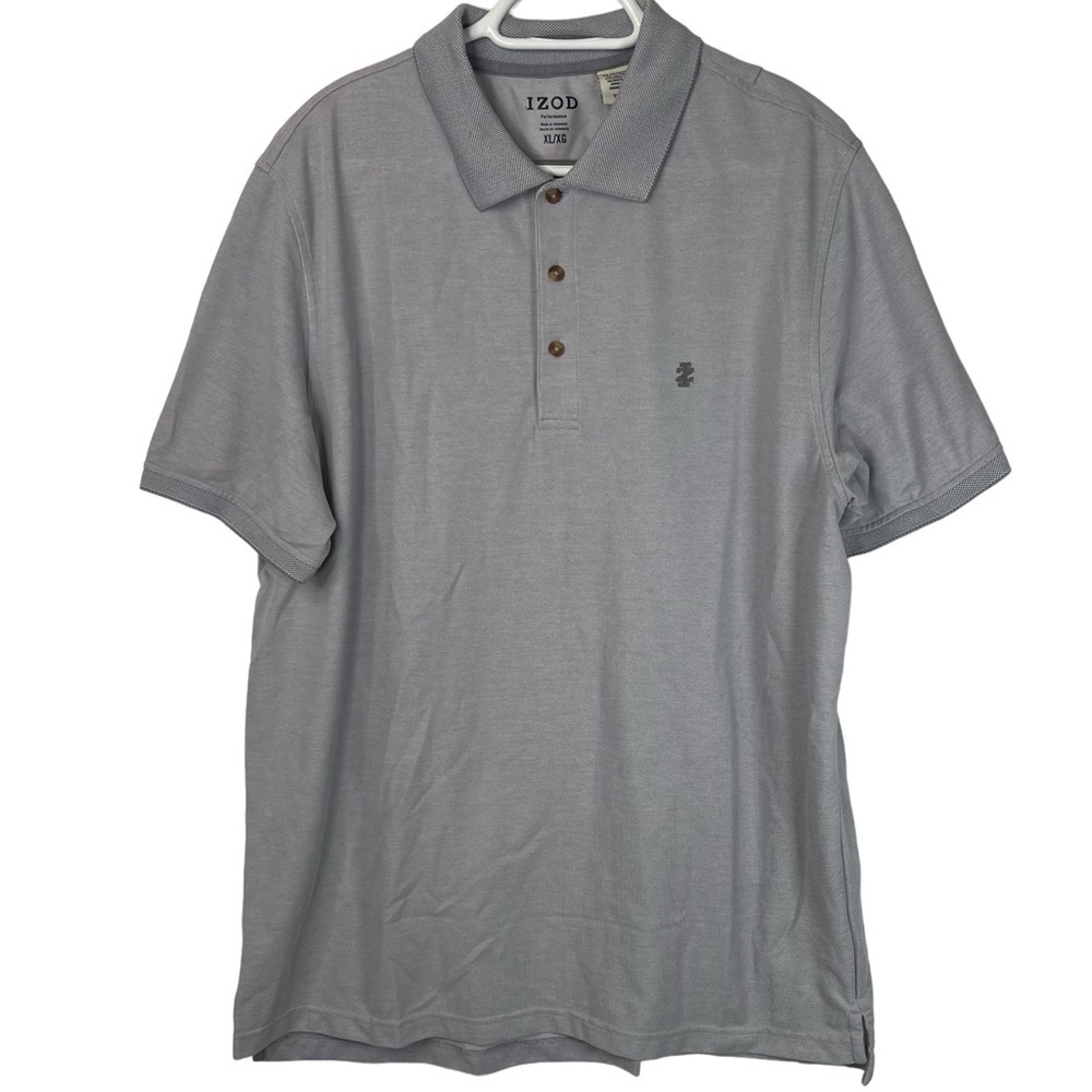 IZOD Mens Performance Three Button Polo Shirt Size XL Grey Short Sleeve